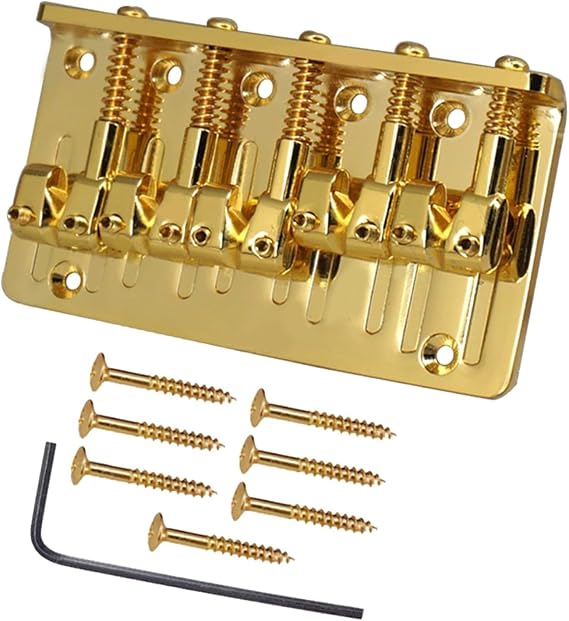 1 Set 5-String Hardtail Bass Bridge Guitar Saddles Zinc Alloy Adjustable Top-Load Design for ST SQ Electric Bass Guitar DIY Replacement Black(Gold)