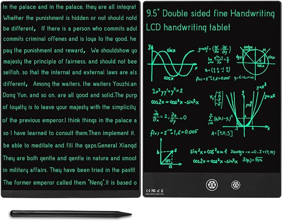 LCD Writing Tablet 9.5 Inch Double Display, Ultra-Slim 0.2in Lightweight Compact Digital Notepad, Two-Sided Reusable Drawing Pad with Magnetic Stylus, Kids Doodle Board for Adults Office School