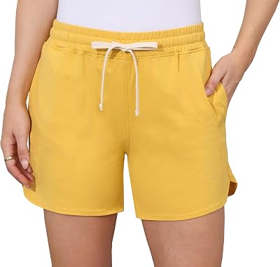 Womens Casual Shorts Elastic Waist Summer Shorts with Pockets and Drawstring Yellowish Brown XXL