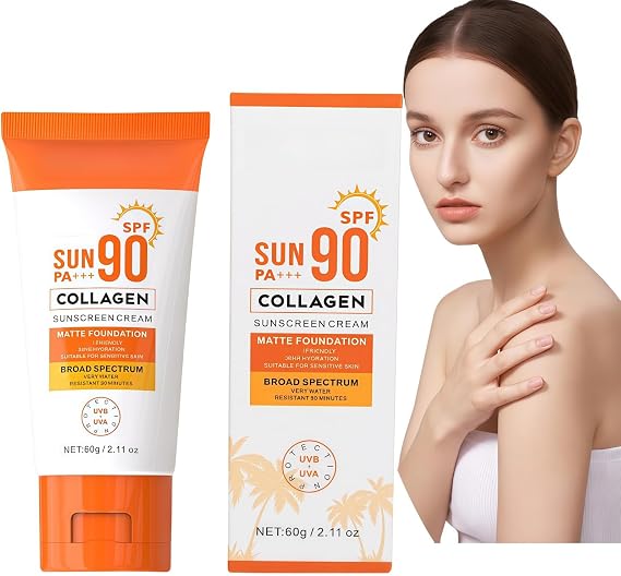 Collagen Sunscreen SPF 90 PA+++,Ultra High Protection Sunblock Against UVA/UVB,Factor 90 Sun Cream Face Moisturiser,Ultra Light UV Protetion Face Sunscreen,Sunscreen Fa/ce,Factor 90 Sun Cream