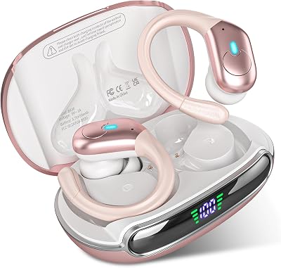 Wireless Earbuds, Bluetooth Headphones 5.3 HiFi Stereo Ear Buds, 80H Bluetooth Earbuds with Dual LED Display Charging Case, IPX7 Waterproof Earphones for Android iOS Rose Gold