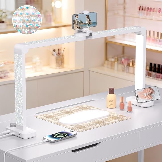 Half Moon Light for Nail Desk, Nail Lamp for Desk, White Diamonds