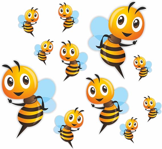 Cartoon Bee Vinyl Decal Stickers, Cover Marks, Fun Insect Decor, Qty:11