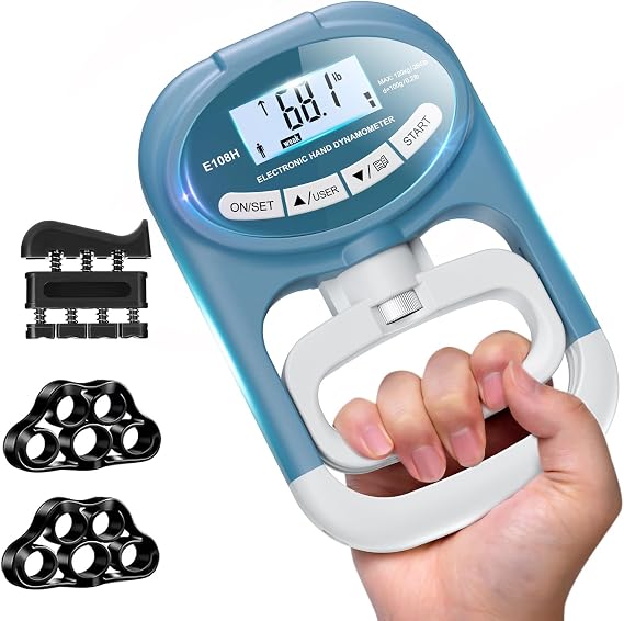 Hand Dynamometer Grip Strength Trainer - Grip Strength Tester Electronic Hand Gripper Strengthener Wrist Exerciser Meter Digital Training Gauge 265 Lbs / 120 Kgs for Sport School Home Use