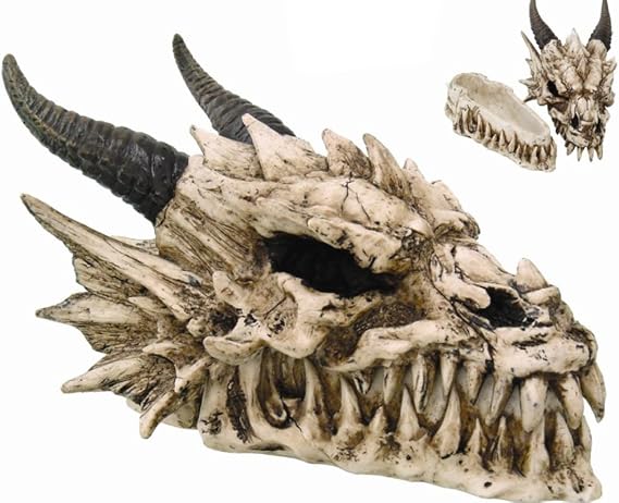 PTC 8.08 Inch Horned Dragon Skull with Fang Teeth Box Statue Figurine