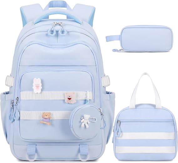 ACESAK Backpacks for Girls - 4PCS Girls Backpack with Lunch Bag & Pencil Pouch Coin Pruse for Teens Kids Elementary Middle High School College Student Bookbag Daypack (Blue)
