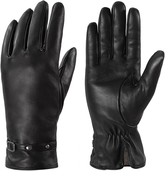 LADYBRO Black Winter Gloves for Women Touchscreen Warm Sheep Leather Wool
