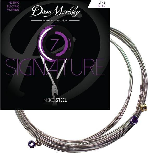 Electric Guitar Strings Nickel Steel Signature 7 String Set. Nickel Wound Guitar Strings Light Top/Heavy Bottom, Soft Electric Guitar Strings for a Superior Tone and Sustainability, 10-60, 2504C