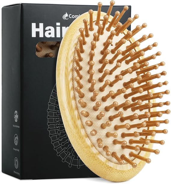 Bamboo Hair Brush – Scalp Massager for Hair Growth & Detangling | Natural Bamboo Hairbrush for Women, Men & Kids ,Detangling No-Handle Wooden Brush for All Hair Types