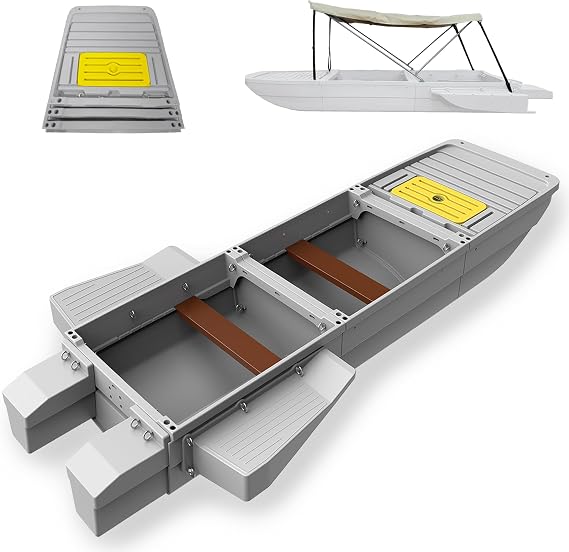 Fishing Boat, Detachable Modular Kayak, Fits in Car/SUV TrunkGray | Folding Boat, Multi-Person, Motor-Ready, Sturdier Than Inflatable Boats - Ideal for Lure Fishing, Rowing, Transport, Rescue