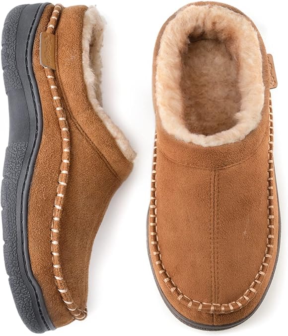Zigzagger Men's Slip On Moccasin Slippers, Indoor/Outdoor Warm Fuzzy Comfy House Shoes, Fluffy Wide Loafer Slippers