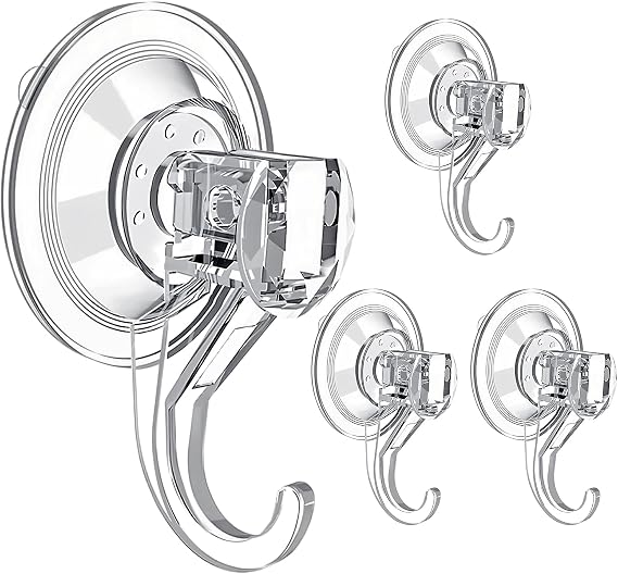 Pack of 4 Suction Cup Hooks Reusable Suction Hooks Extra Strong Waterproof