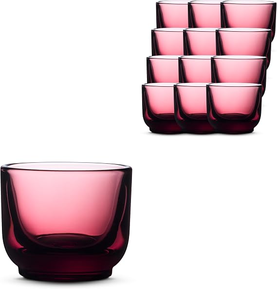 Fellow Pirch Espresso Shot Glasses 3.5 oz, Set of 12, Weighted Thick Glass | Demitasse Cups, Dishwasher & Microwave Safe Coffee Cup Set for Espresso & Latte Art, Tinted Garnet Glass, Garnet