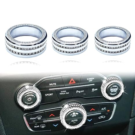 Sparkly Bling AC Air Conditioner Volume Tune Knob Button Cover Compatible with Dodge Challenger Charger Chrysler 200 300 300s 2015 2016 2017 2018 2019 2020/2016 Jeep Cherokee Limited