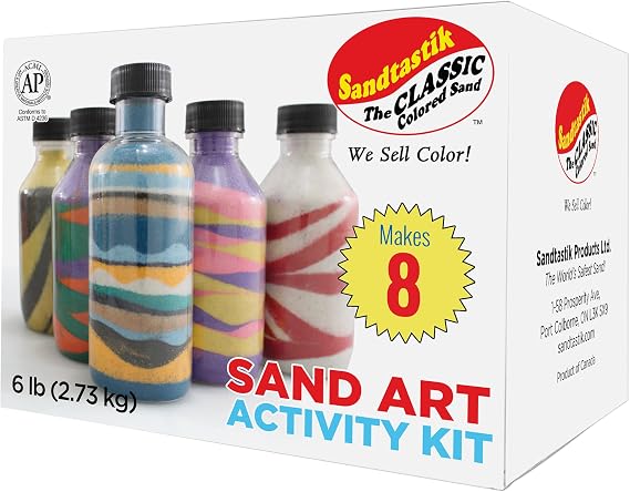 Sandtastik Sand Bottle Activity Kit, 10 Colors & 8 Bottles, Create Your Own Sand Art Bottles, Perfect for Parties & Events