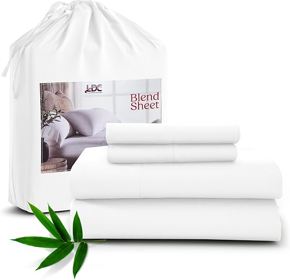 LUX Decor Bamboo Viscose Sheet Sets - Organic 35% Viscose derived from Bamboo Rayon Blend with 65% Polyester - Cooling, Breathable & Soft, Hotel Luxury Experience King, White