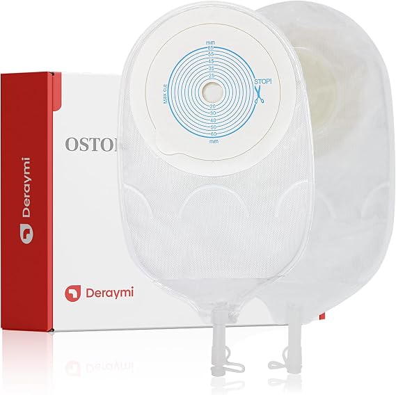 DERAYMI 10-Pack One-Piece Urostomy Bags, 15-65mm Anti-Backflow Drainable Stoma Bags, Ostomy Pouch with Drain Valve Closure for Ileostomy Colostomy Stoma Care