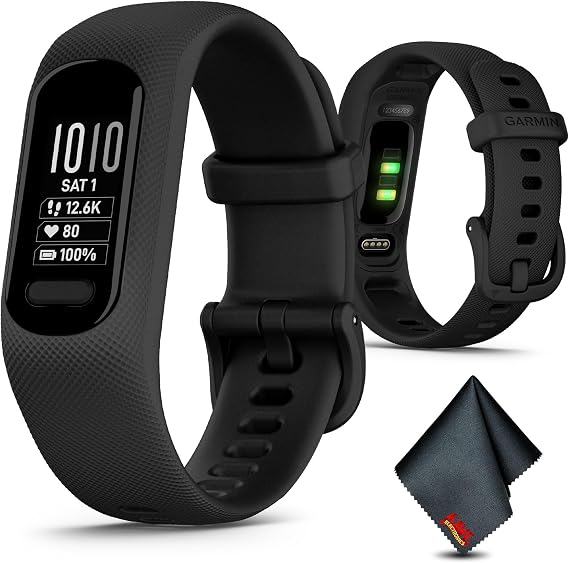 Garmin vivosmart 5, Fitness Tracker, Long-Lasting Battery, Simple Design, Black Large Bundle with Microfiber Cleaning Cloth