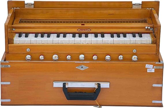 Harmonium BINA 23B, USA, Professional, Folding, Safri, 3 12 Octaves, 9 Stops, Natural Color, Coupler, Double Reed, Nylon Bag, Indian Musical Instrument, Kirtan (PDI-BIE)