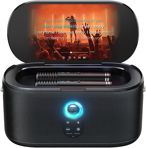 Ikarao Karaoke Machine for Adults, with Lyrics Display, 10.1" Screen, 280W, 2+2 Channel, 2 Wireless Microphone, Autotune EQ, Self-Charging, Portable Home Karaoke System with KaraFun Prime, HDMI for TV