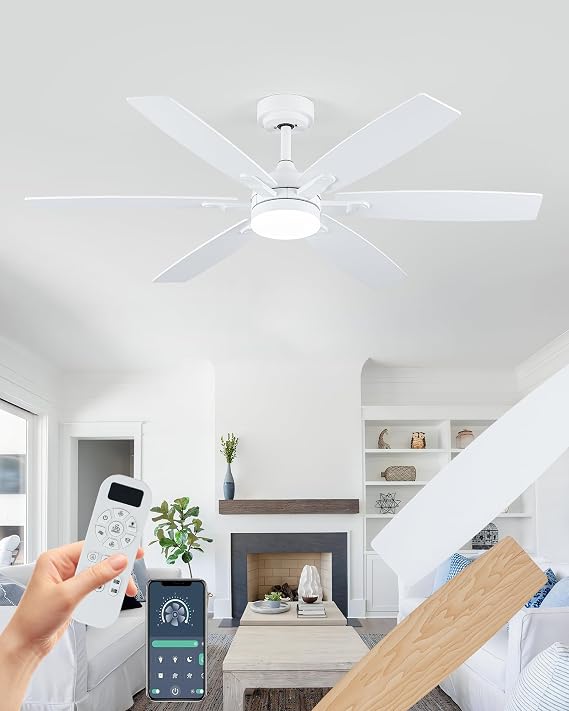 Coolwind 52" White Ceiling Fan with Light, App/Display Remote Control