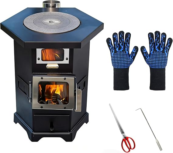 Hexagonal Wood-Burning Stove, Multi-Functional Fireplace for Home Heating, Wood/Coal/Pellet Heater, Suitable for Heating800 Square Foot Spaces in Homes and Commercial Settings (24in)