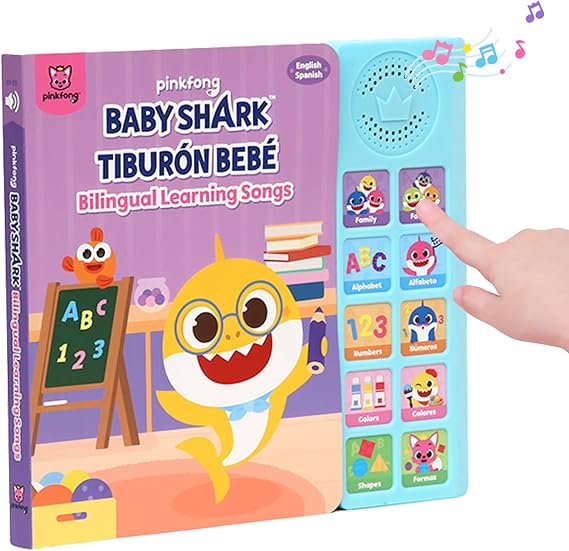 Baby Shark Bilingual Sound Book for Toddlers 13 | 10 Buttons, 5 English & 5 Spanish Songs Interactive Learning Toy by Pinkfong