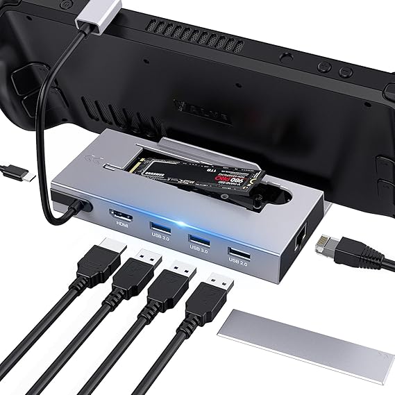 Steam Deck Dock, USB C Docking Station with 2 TB M.2 Card Slot, HDMI 4K@60Hz, 1000 Mbps Ethernet, 2 USB 3.0 and PD 100W Fast Charging, Compatible with Steam Deck OLED/ASUS ROG Alloy/Lenovo Legion Go