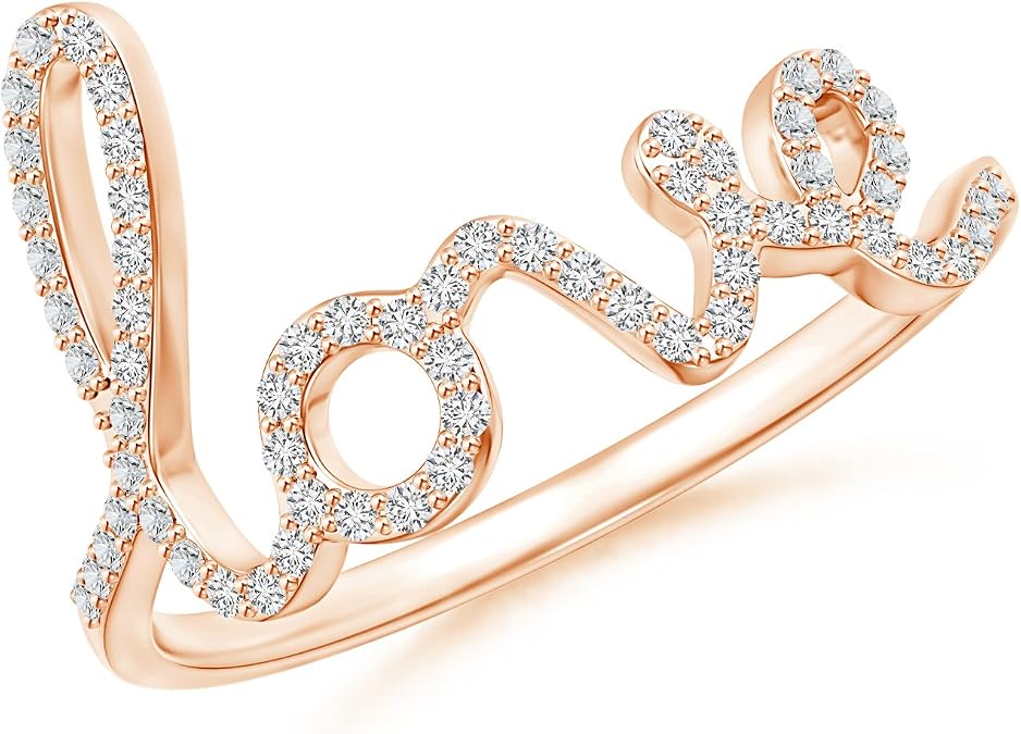 Lab Grown Diamond Cursive LOVE Script Ring Prong Set in 14k Solid Gold/Silver | April Birthstone Jewelry, Wedding, Valentine, Birthday, Anniversary, Christmas Gift For Women