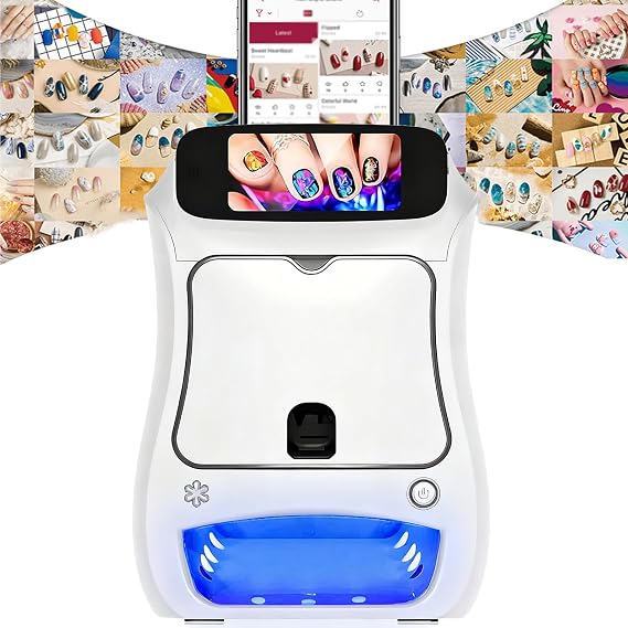Mobile 3D Nail Art Printing Machine, Digital Portable Nail Printer, 5 Inch Touch Screen, Wireless WiFi Smartphone Control, 1200DPI, 800 Nail/Cartridge, White for Home or Salon