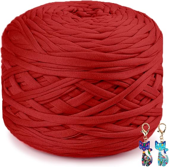 Yarn for Crocheting Tote Bags, T Shirt Yarn, Elasticated Yarn for Bags and Bowls, Chunky Yarn for Beginners, 10-Old Glory Red