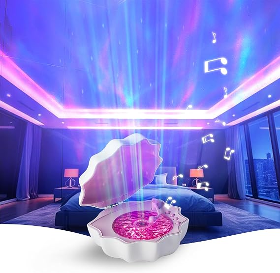 Northern Lights Projector, Night Light Projector for Bedroom Built-in Bluetooth Speaker, White Noise, Shell Night Light for Room Decor/Gift for