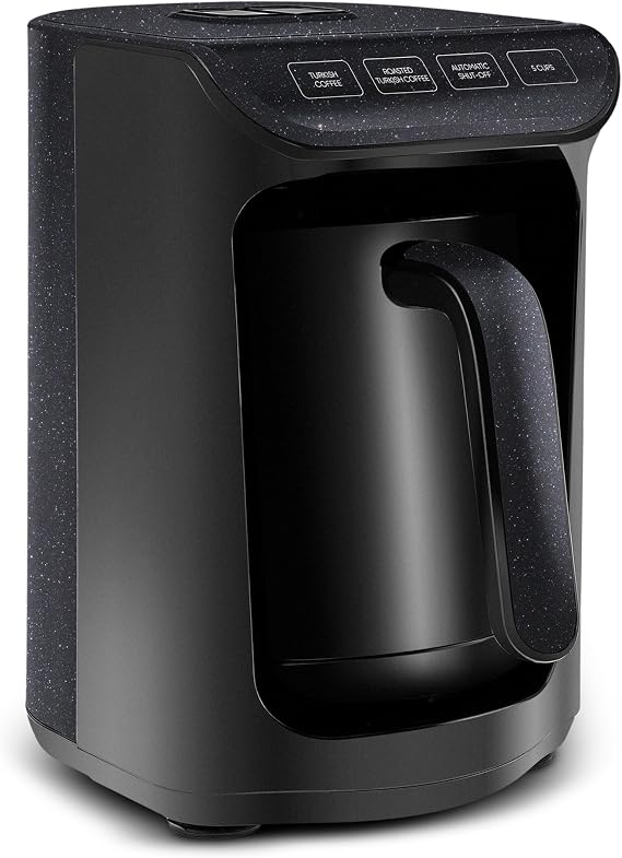 KARACA Hatır Köz Milky Turkish Coffee Maker - 300 ml Capacity for 5 Cups Turkish Coffee Maker Electric 535 W with Latte Coffee Function and Automatic Shut-Off Function - Glossy Black