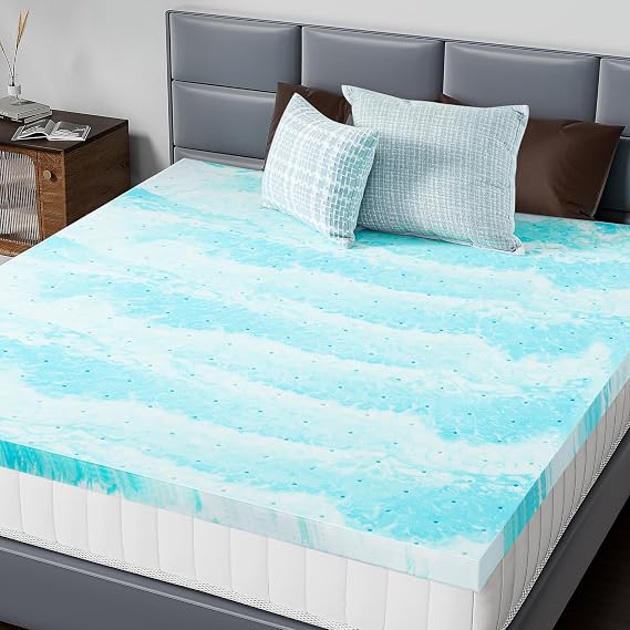 DUMOS Memory Foam Mattress Toppers Twin XL Size, 2 Inch Thick Mattress Pad Cooling Gel Infused Soft Comfy Breathable for Sleeper Sofa Couch RV Camper, CertiPUR-US Certified, Blue