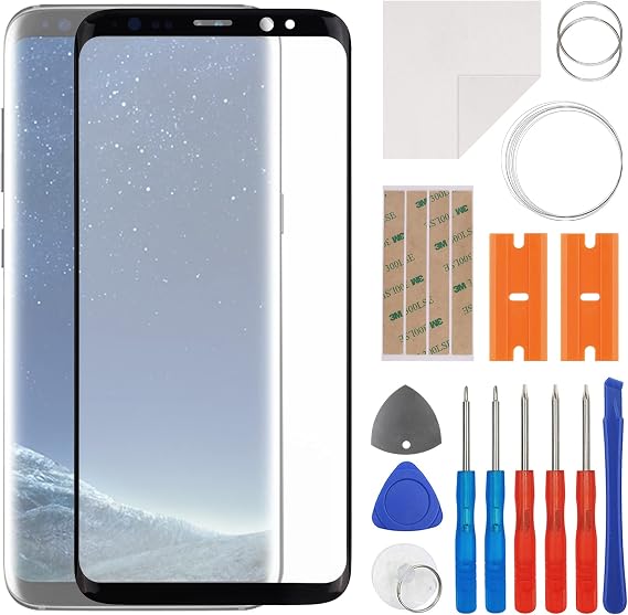 Front Screen Glass Outer Panel Lens Replacement +OCA Compatible with Samsung Galaxy S8 SM-G950 (No LCD Screen and Touch Digitizer) with Repair Kit