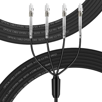 FLYPROFiber- 4 Strands OM3 Outdoor Armored Fiber Optic Patch Cable 75m246ft, OM3 LC to LC 4 Fiber Outdoor Industrial TPU, Multimode, Direct Burial, 50125um, OD-5mm