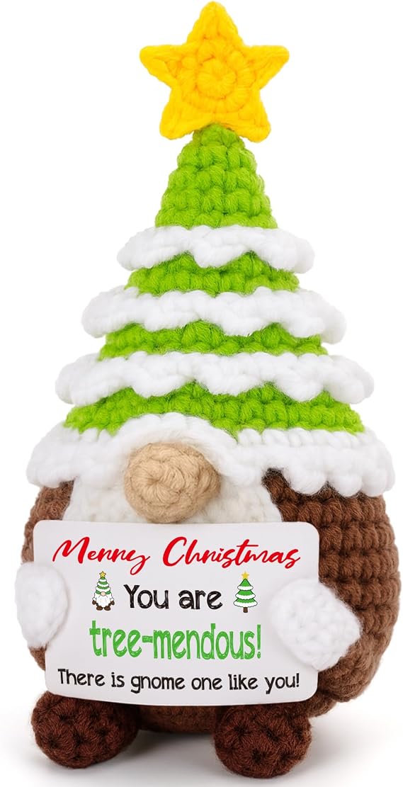 Christmas Gnomes Tree Stocking Stuffers for Women Teens Kids Girl Boy, Secret Santa Gifts, Funny Cute White Elephant Gifts for Coworker Xmas Decor for Women Men, Handmade Crochet Christmas Tree Gnome