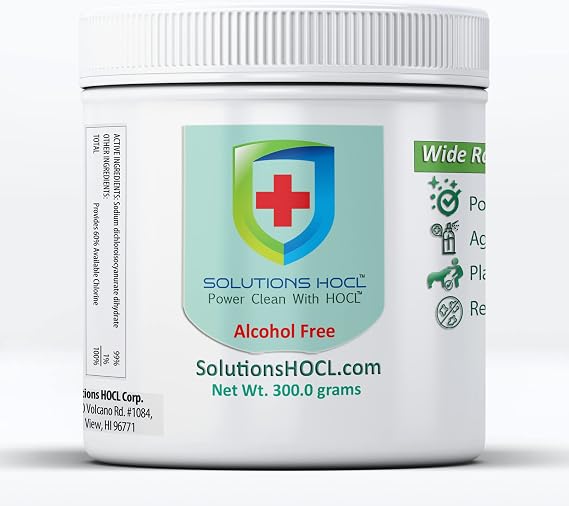Solution HOCL Powder 300 Grams Packaged Single 16 OZ Reusable Container - (300 gm of Total Active Ingredients)