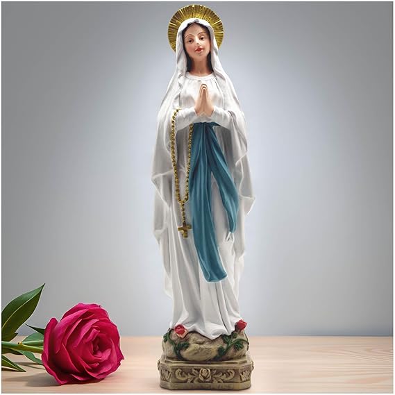 Our Lady of Lourdes Statue, Resin Virgin Mary Catholic Decor, 28 cm | Resin Virgin Mary statue for home altars, prayer spaces, shelves or Catholic decor; meaningful religious gift
