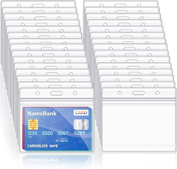 50Pcs Clear Plastic Horizontal Name Tag Badge ID Card Holders