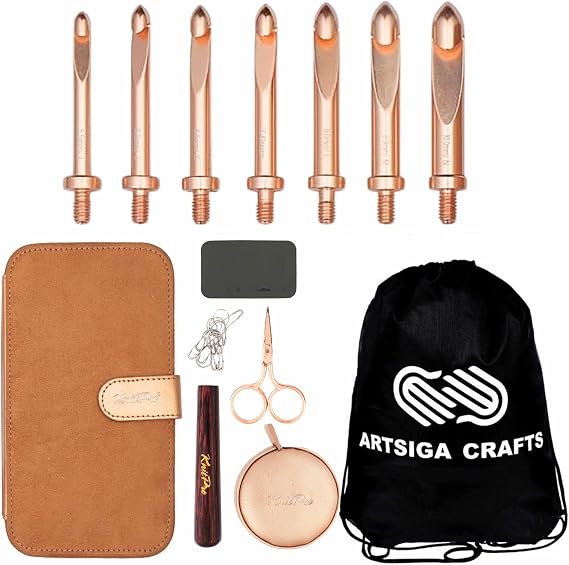 KnitPro Oasis Chunky 2-Inch Interchangeable Crochet Hook Set | 5.5, 6.0, 6.5, 7.0, 8.0, 9.0, 10.0 mm Incl. Stitch Markers, Measuring Tape & More, Fabric Case, Project Bag
