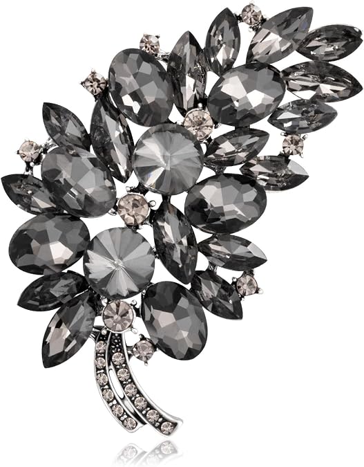 LAXPICOL Vintage Green Austrian Crystal Flower Leaf Bouquet Clusters Large Big Brooch Pin for Women Gold Tone