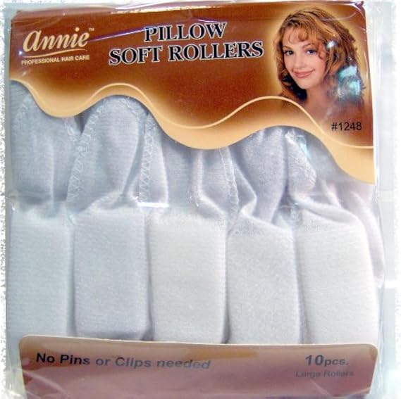 Annie Pillow Soft Rollers, 10 Count, White, No Pins or Clips Needed, Soft Satin Fabric Helps Prevent Breakage, Snap Lock Closure, Pillow Hair Rollers for Styling