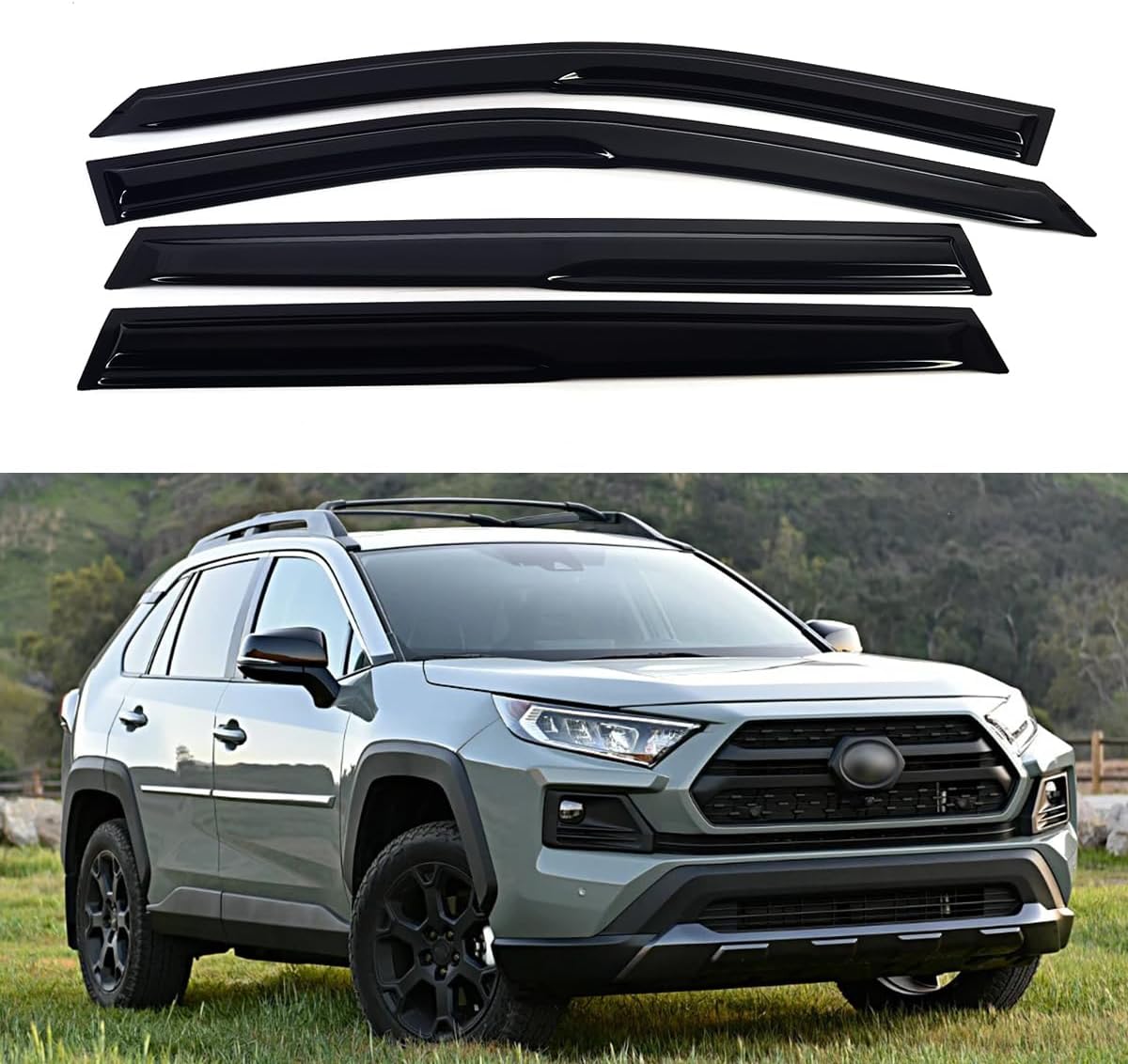 Window Visors Compatible with 2019 2020 2021 2022 2023 2024 Toyota RAV4，Rain Guards Sun Shields Window Deflector，Tape-On Mugen Style，4PCS