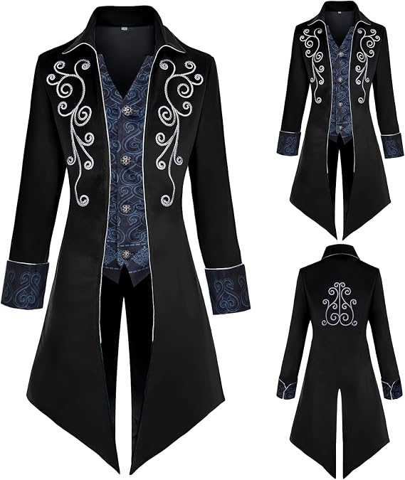 Men's Medieval Steampunk Jacket | Victorian Coat Renaissance Gothic Tailcoat,Halloween Vampire Costume