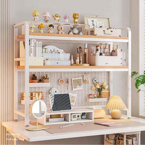 3-Tier Desktop Bookcase For Computer Desk, Desktop Bookshelf Book Organizer, Expandable Display Rack Large Storage Space, For Dorm Desktop Furniture, Home Office, School, Easy To Assemble ( Color : Wh