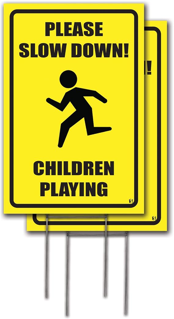 Visibility Signage 12x18 Please Slow Down Children Playing Lawn Signs with H-Stakes 2