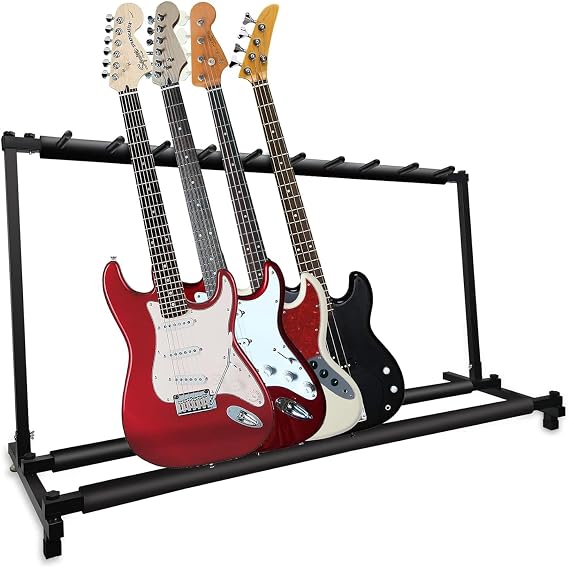 5 CORE Multi Guitar Rack 5 Holder Stand Universal Guitars Display Stand With Thick Padded Rubber Support Classical Acoustic and Electric Guitars & Bass (9 Guitar Holder)