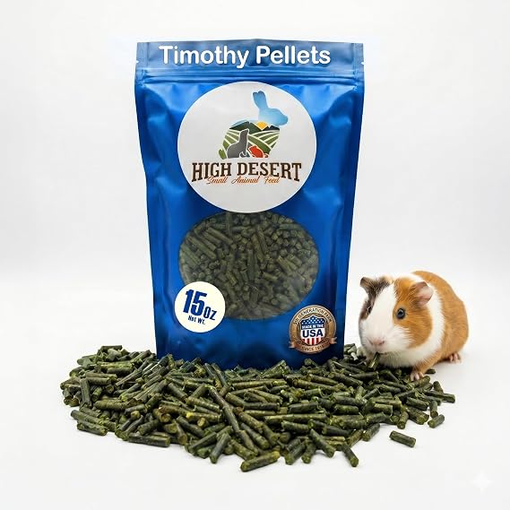 High Desert Timothy Hay Pellets for Small Pets, Natural Timothy Pellets for Daily Feeding, Rabbits, Chinchillas and Guinea Pigs Food, Balanced Fiber for Digestive Health, Small Pet Supplies, 15 oz Bag