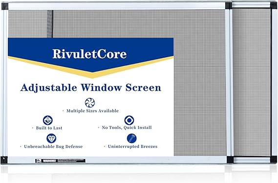 Adjustable Window Screen Replacement Expandable, Aluminum Horizontal Sliding Flexscreen Fiberglass Extended Mesh with Frame(1 Pack) (18" H x 25" - 49" W)